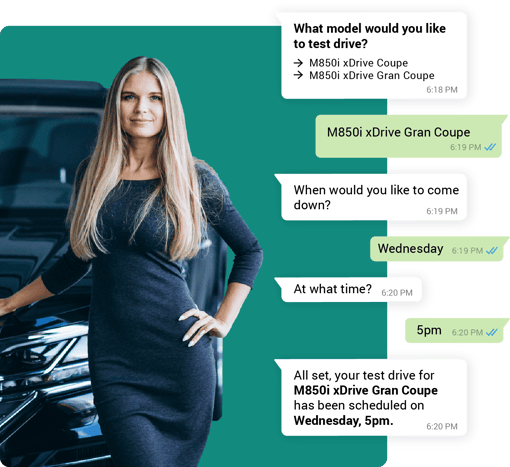Image of customer chat conversation booking an appointment to test drive a car
