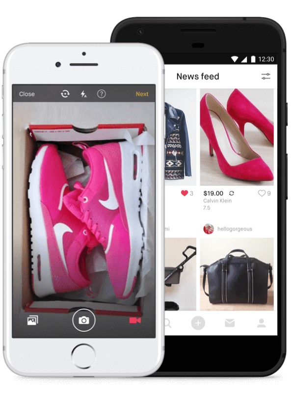 온라인과 휴대폰 앱의 신발과 의류 사진