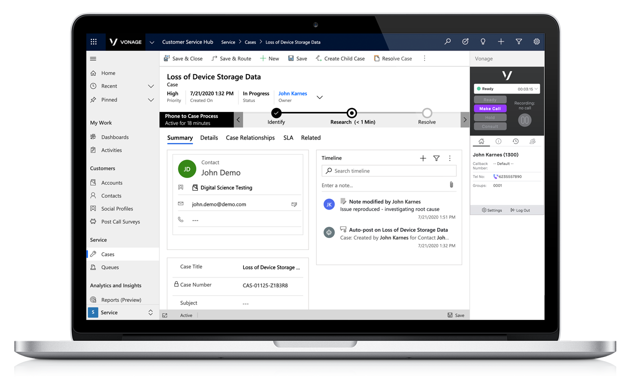 통화 내역과 기록 Microsoft Dynamics 365 Service Hub
